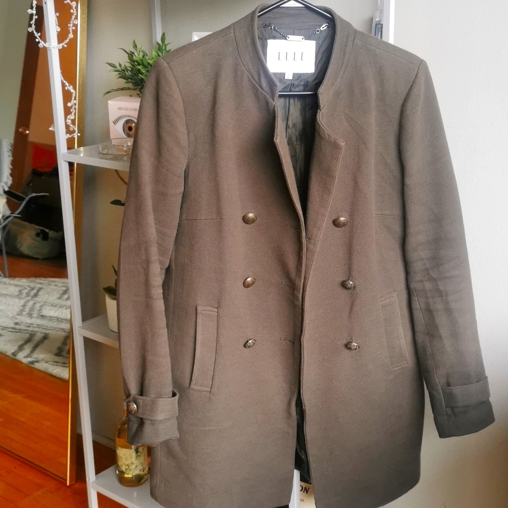 Elle Khaki Millitary collarless coat jacket